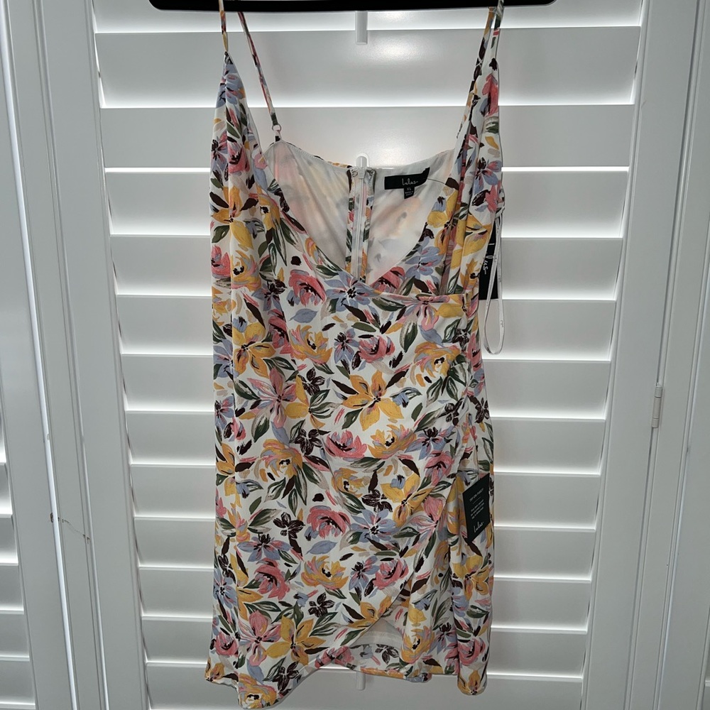 Lulus Find Me in the Garden White Floral Print Tulip Mini Dress